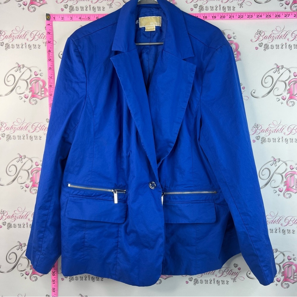 Michael Kors Cobalt Blue Single-Button Blazer with Zip Pockets buttons